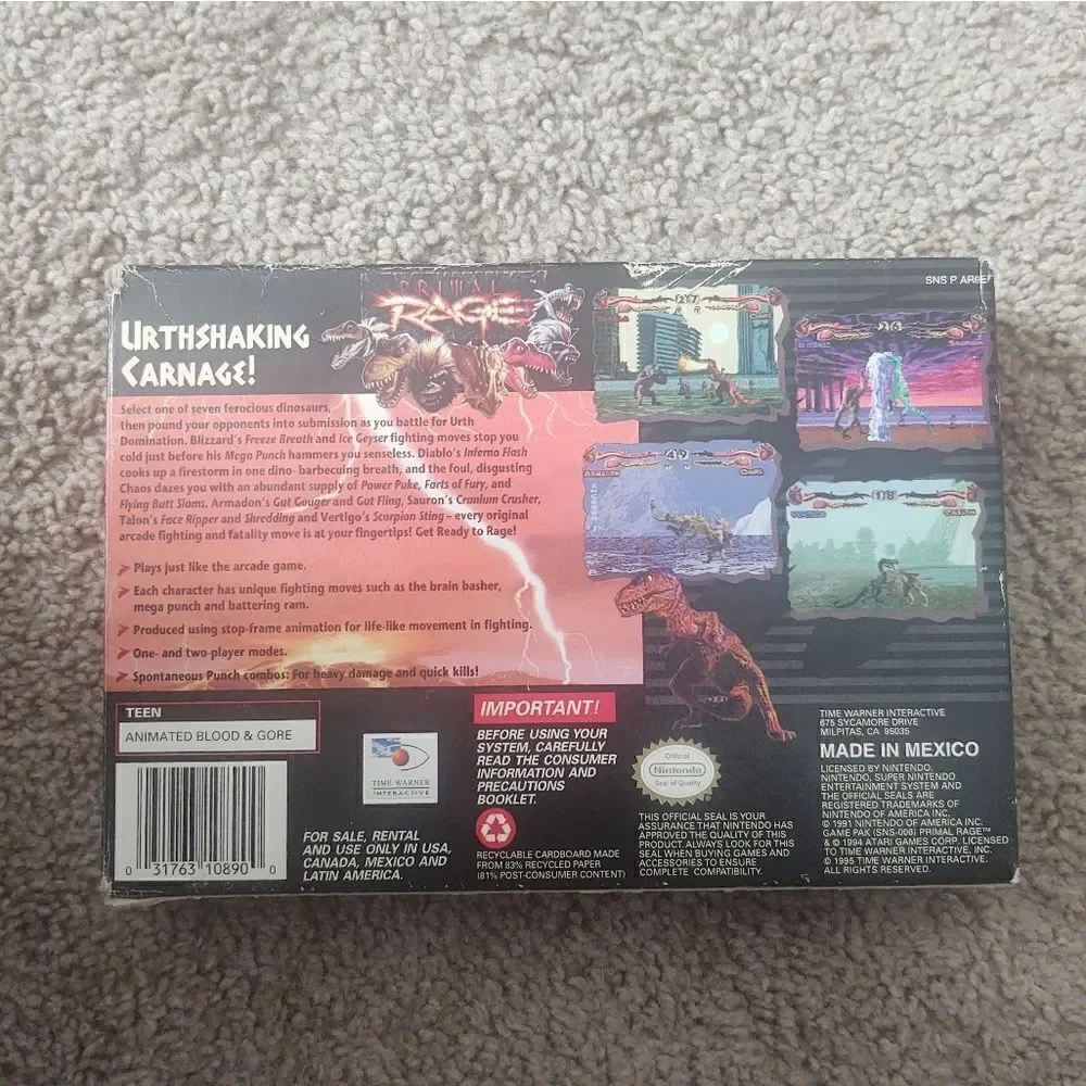 Primal Rage for Super Nintendo COMPLETE IN BOX, PRE-OWNED